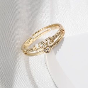 Zirconia Jewelry Gold Plated Love Letter Ring (Resizable)